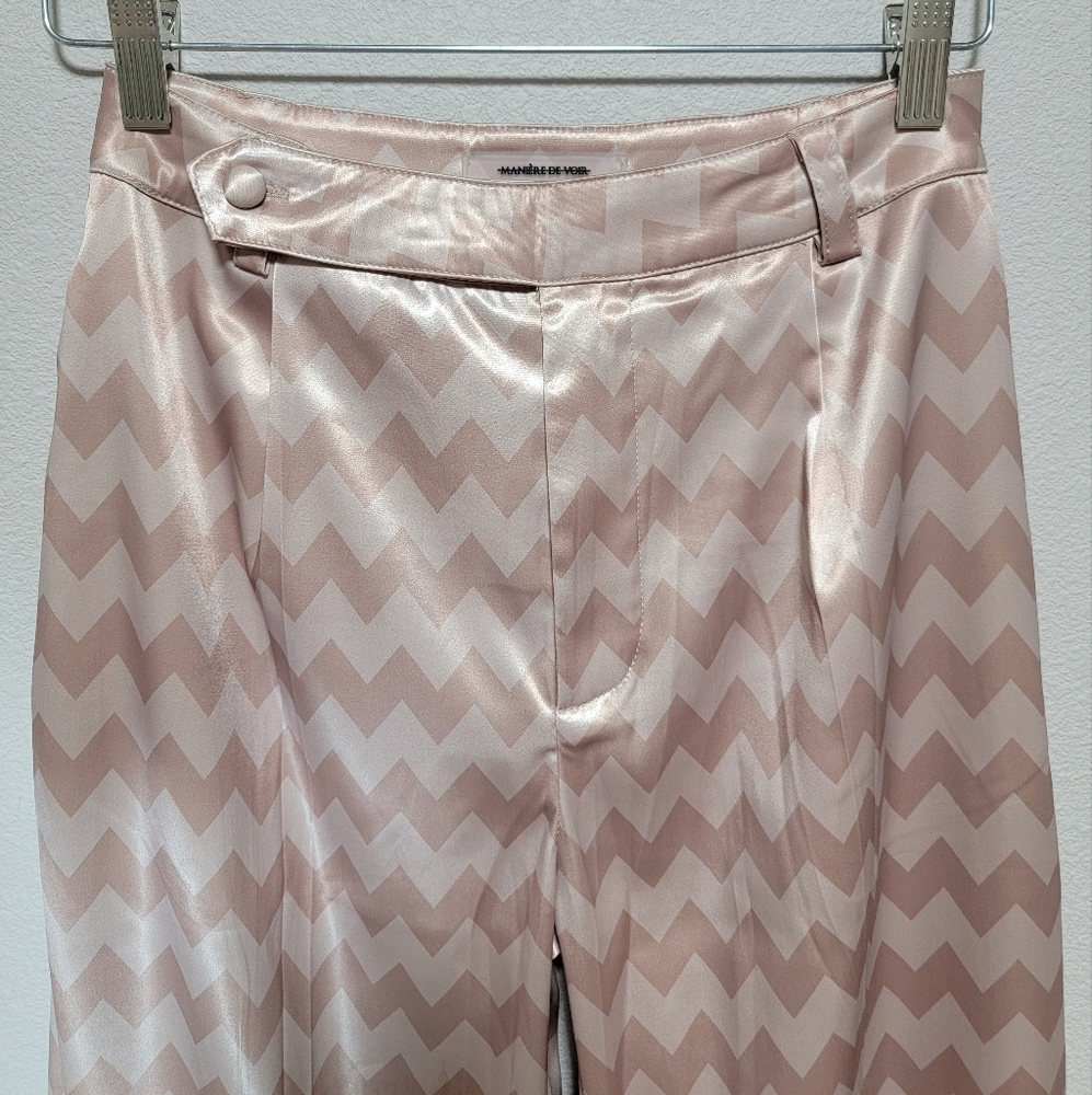 Maniere de voir stretch high rise wide leg pleated trouser zigzag herringbone - Picture 2 of 9